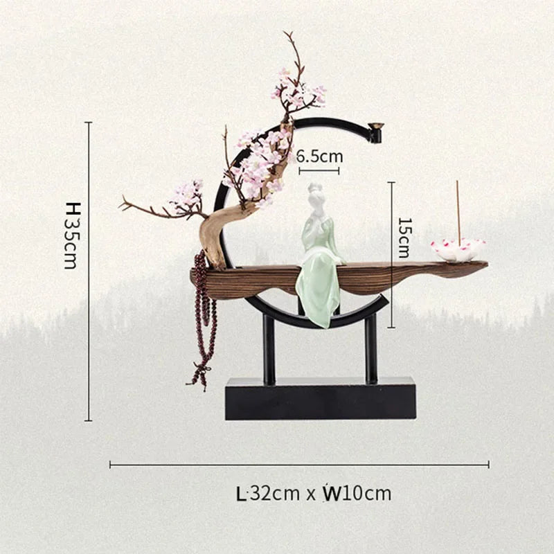 Censer Flower Incense Stick Rack Waterfall Backflow Incense Burner Lady Flower Ceramic Incense Holder with LED Light