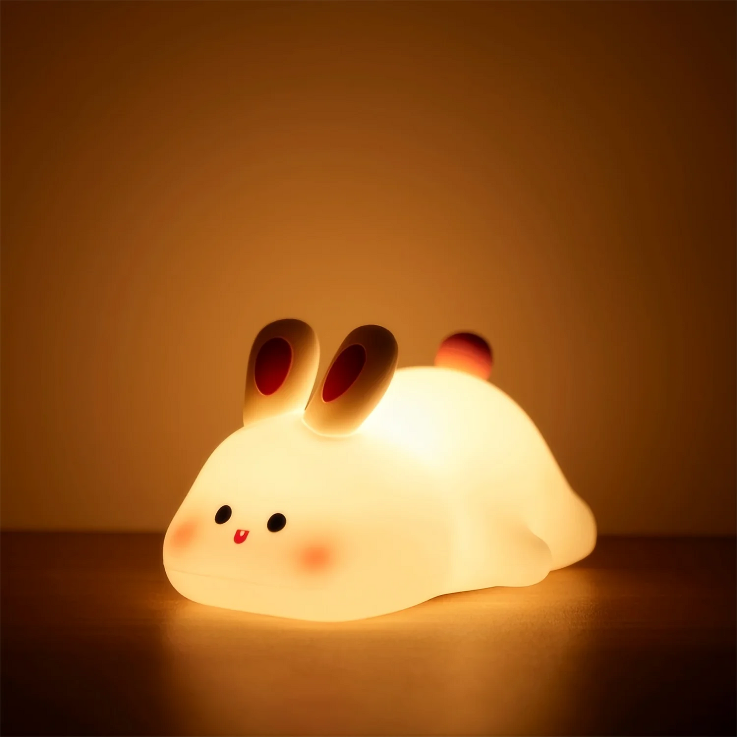 ouch Sensor RGB LED Rabbit Night Light - 16 Colors, USB Rechargeable Silicone Bunny Lamp, Ideal for Children, Baby