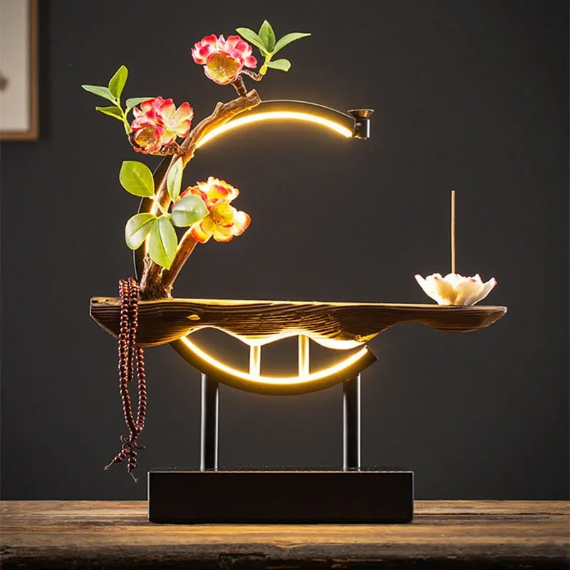 Censer Flower Incense Stick Rack Waterfall Backflow Incense Burner Lady Flower Ceramic Incense Holder with LED Light